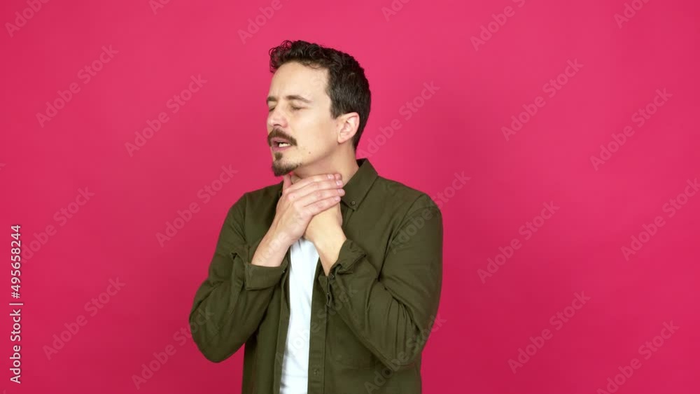 Man with sore throat over isolated background Man with sore throat over isolated background