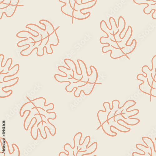 Gender neutral foliage seamless vector background. Simple whimsical 2 tone leaf pattern. Kids nursery wallpaper or scandi all over print. 