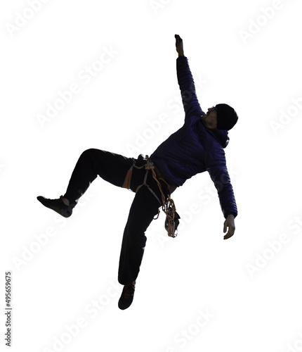 Adventurous Man Rock Climbing. Isolated on White Background. Ideal for Adventure Composite. Extreme Sport Concept