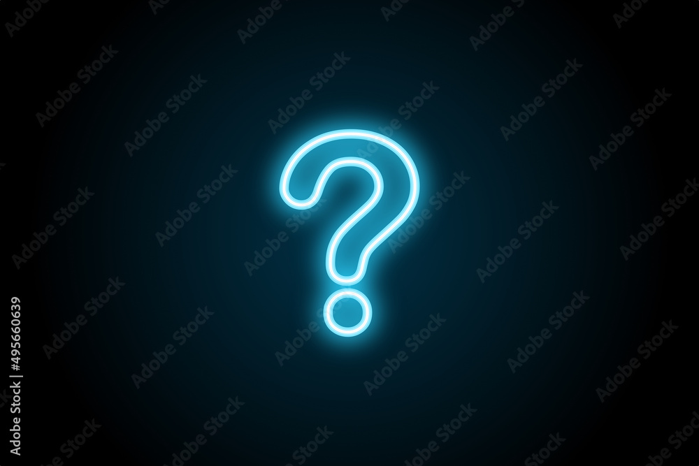 Neon blue question mark sign symbol Neon blue question mark sign symbol