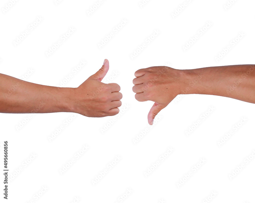 Hand of men isolated on white background concept double thumbs down