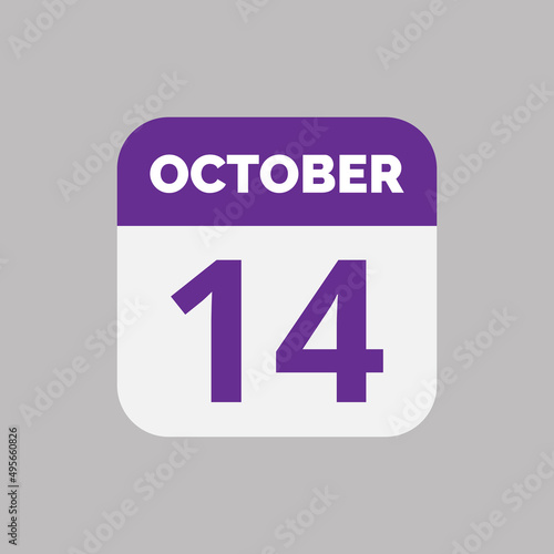 October 14 Calendar Date Icon