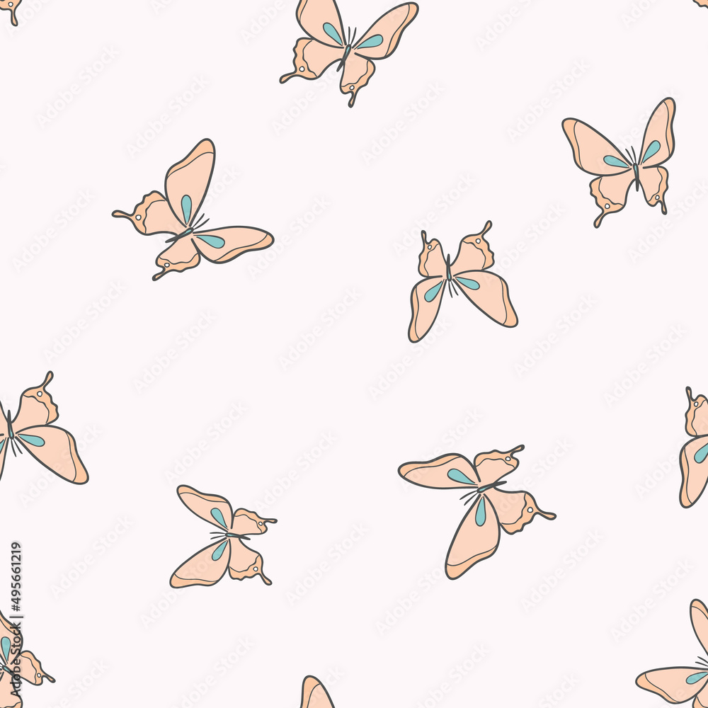 Orange butterfly vector pattern background.