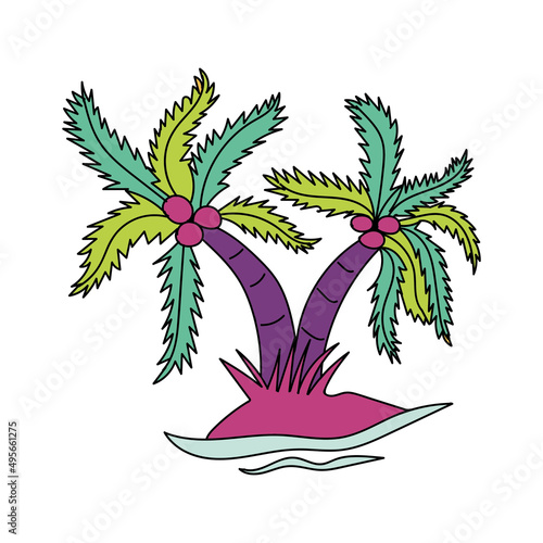 Coconut tree. Vector colorful design. Hand drawing
