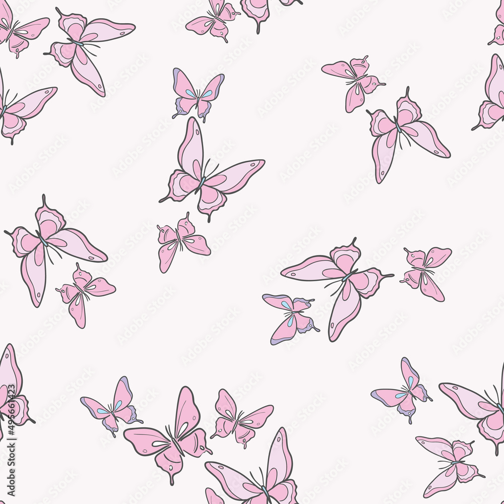 Fototapeta premium Pastel pink butterfly vector pattern background.