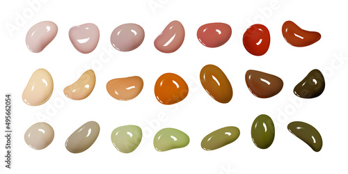 Realistic vector 3D shapes isolated on white background. Set of glossy multicolored drops of paint or varnish