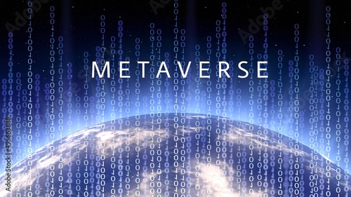 Metaverse words on space background. Planet image furnished by NASA photo