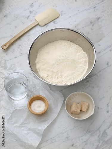 Serendipity Brot Zutaten Steps Schüsseln Hefe Salz Backen Küche