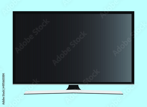 TV flat screen lcd, plasma, tv mock up. black blank HD monitor mockup. Modern video panel black flatscreen.Isolated on blue background. Widescreen show your business presentation on display device.