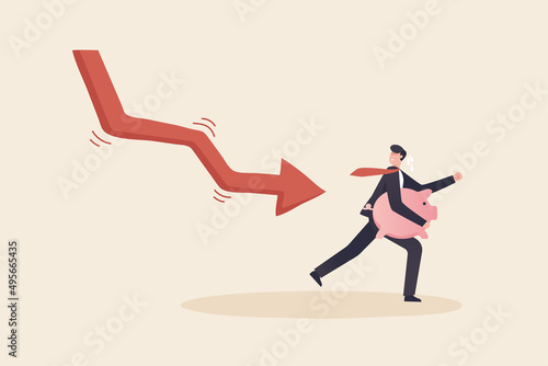 Financial Crisis, The volatility of financial investments Uncertainties or changes in business and the stock market. Businessman or investor run away.