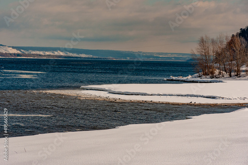 The Zhigulyov Mountains and the Volga River on a spring day 