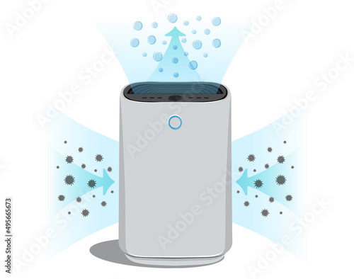 Flat vector air purifier isolated on a white background of the illustration icon. A device for cleaning and humidifying air for the home. Air purification process photo