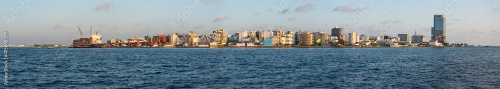 Panoramic view of large island city of Male in Maldives