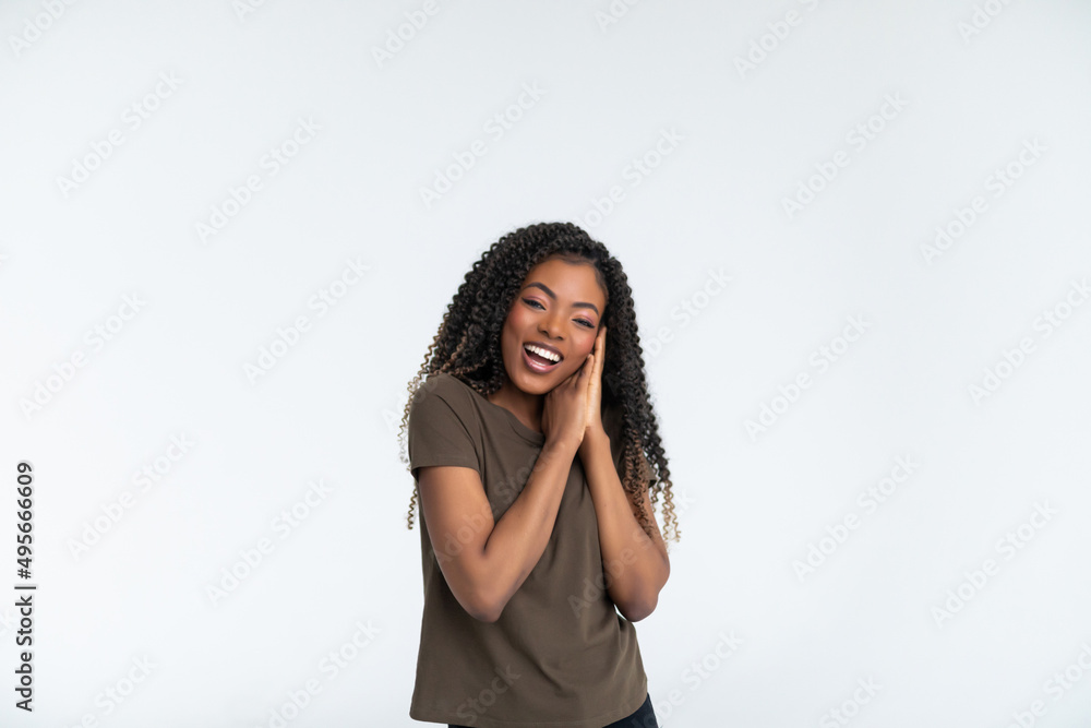 Beautiful african american happy woman on white background Beautiful african american happy woman on white background