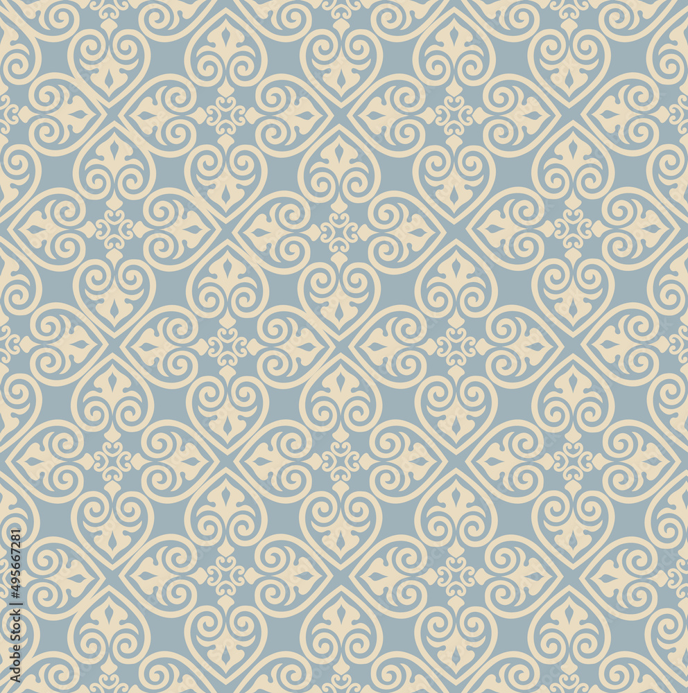 Seamless pattern with floral asian ornament. Abstract ornamental texture. Artistic diagonal flourish tile background in arab orient style