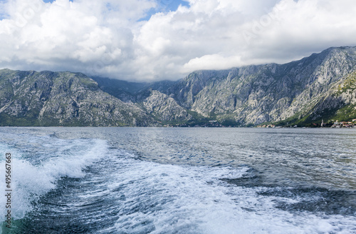 Cloudy sky over the Adriatic Sea canyon and the Kotor bay captured from a shipin Montenegro photo