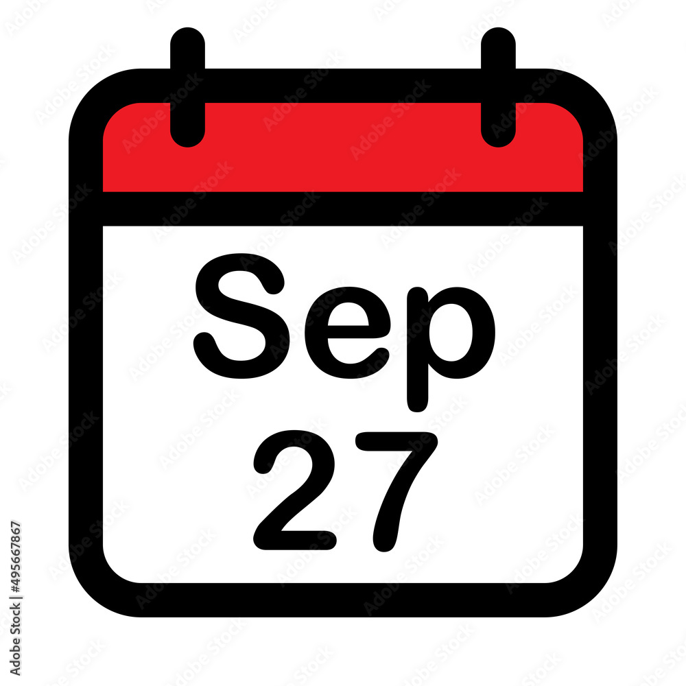 Calendar icon with twenty seventh September Calendar icon with twenty seventh September