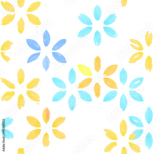 Floral pattern. Flower in color of ukrainian flag seamless watercolor drawn b...