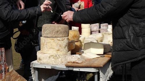 Billede på lærred Local Cheeses at European weekly farmers market