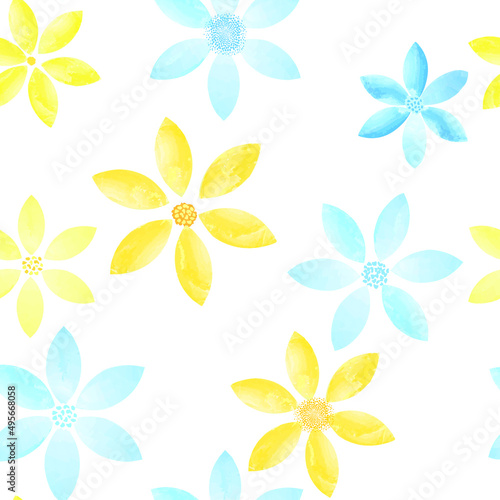 Floral pattern. Flower in color of ukrainian flag seamless watercolor drawn b...