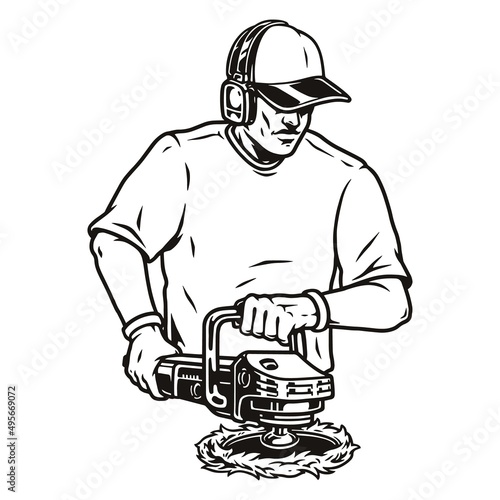 Man in baseball cap waxing car