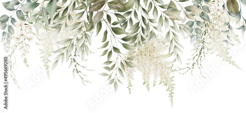 Floral border with foliage, watercolor greenery, can be used as invitation ca...