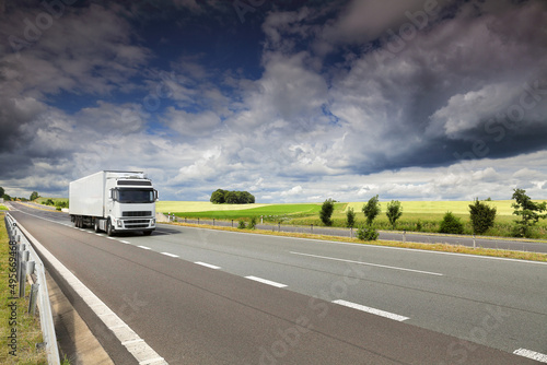Landscape with a moving truck on the highway. © Jaroslav Pachý Sr.