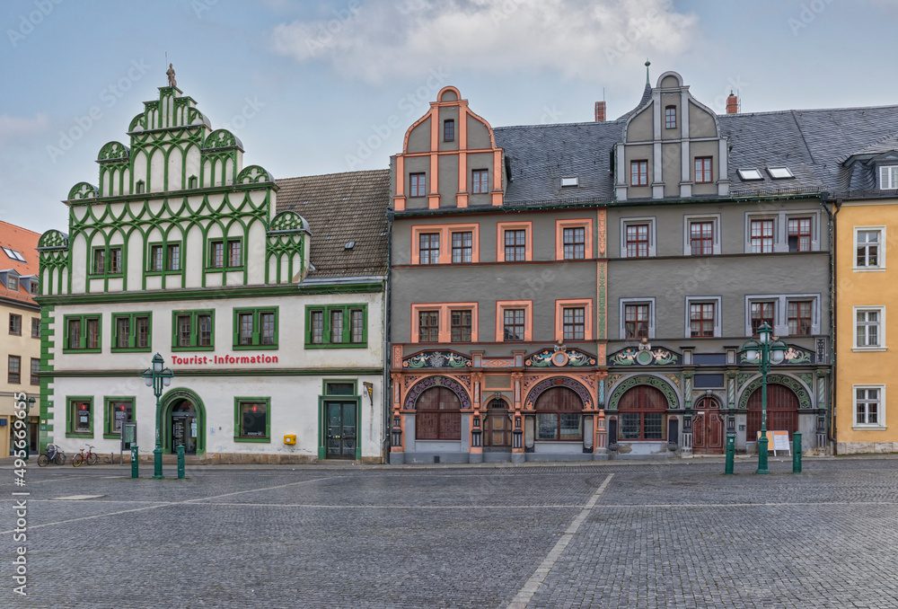 Renaissance houses on market square at Weimar, Germany