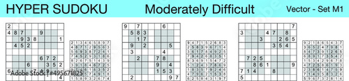 A set of 3 moderately difficult scalable hyper sudoku puzzles suitable for kids, adults and seniors and ready for web use, or to be compiled into a standard or large print paperback activity book.