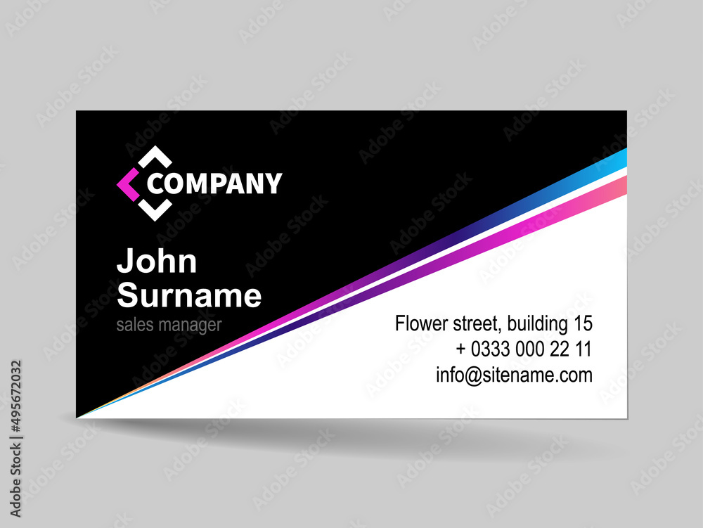 Business card with abstract modern design. Bright gradient lines