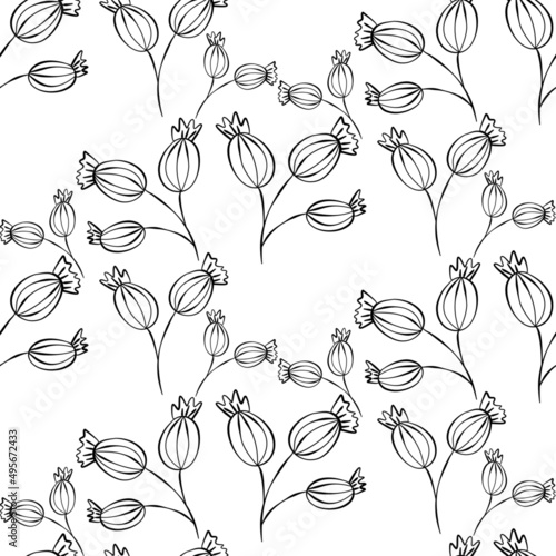 Vector seamless half-drop pattern, with bud