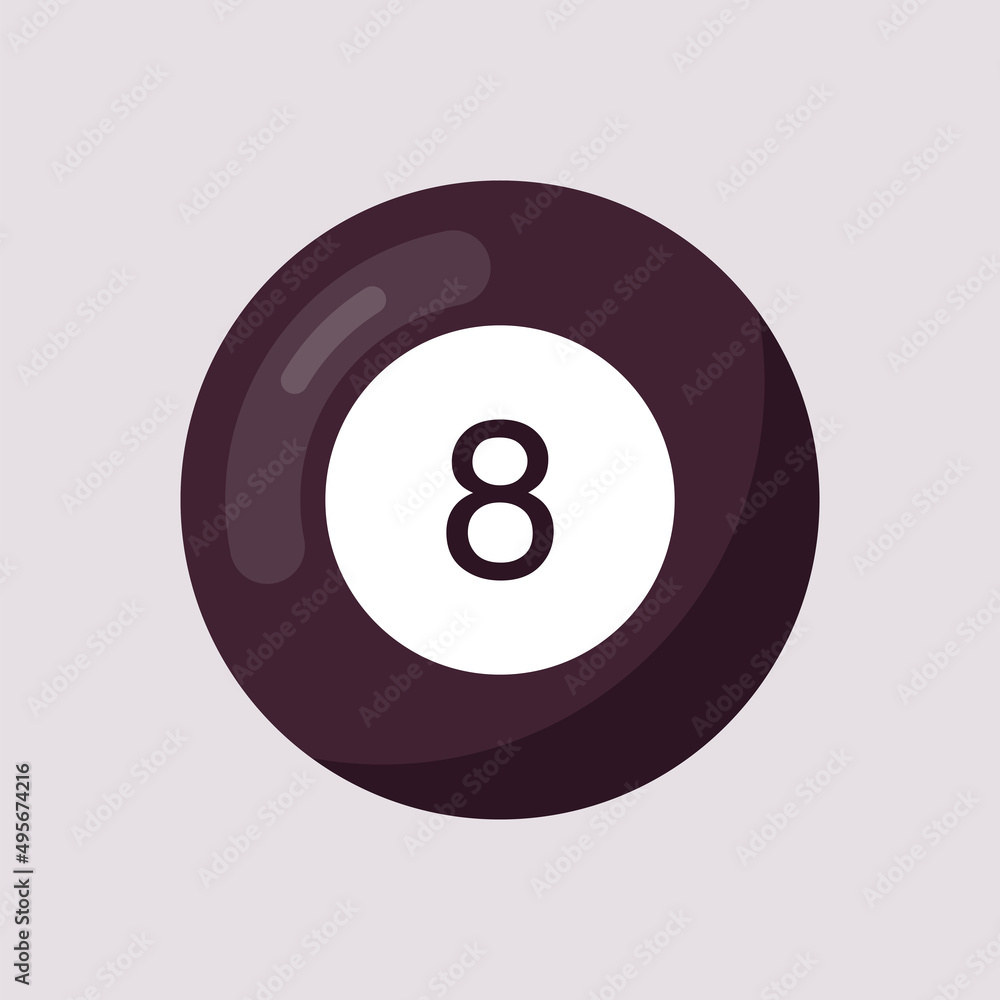 Black billiard ball and pool game flat illustration.
Black billiard ball and pool game flat illustration.