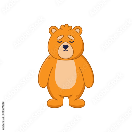 Sad orange bear cartoon character sticker. Depressed  upset or unhappy comic forest animal flat vector illustration isolated on white background. Wildlife  emotions concept