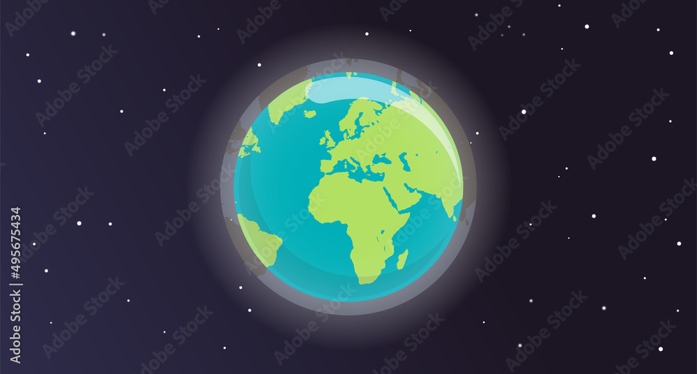 Fototapeta premium Planet earth and world map flat illustration. 