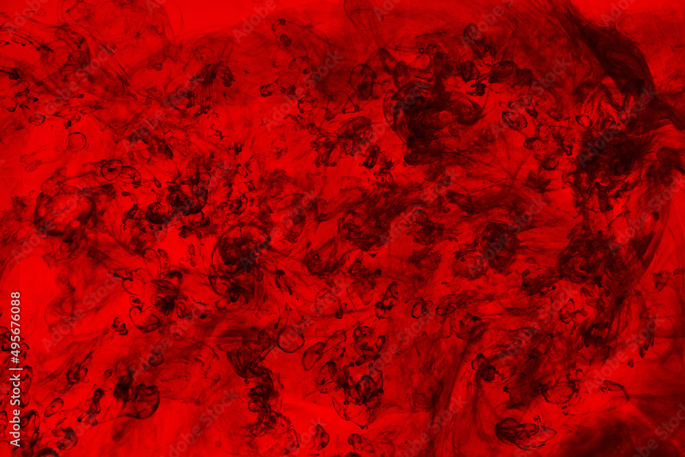 Black and red ink background, colorful fog, abstract swirling ocean, acrylic paint pigment underwater, dark smoke Black and red ink background, colorful fog, abstract swirling ocean, acrylic paint pigment underwater, dark smoke