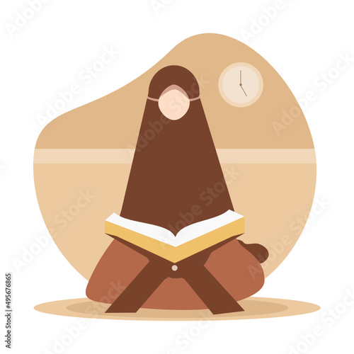 Muslim girl reading quran in ramadan