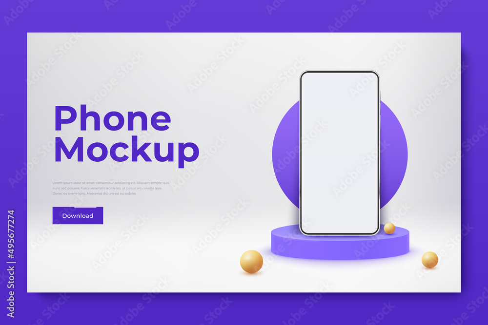 White realistic smartphone mockup on podium. 3d mobile phone with blank ...