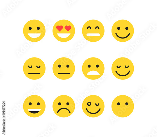Simple expressions and yellow cartoon smile flat illustration. 
