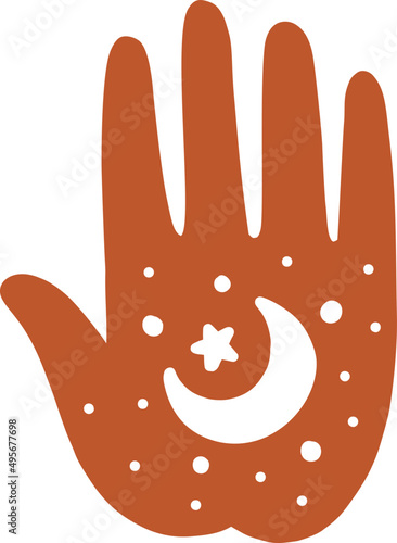 Vector hand with moon object, decorative illustration