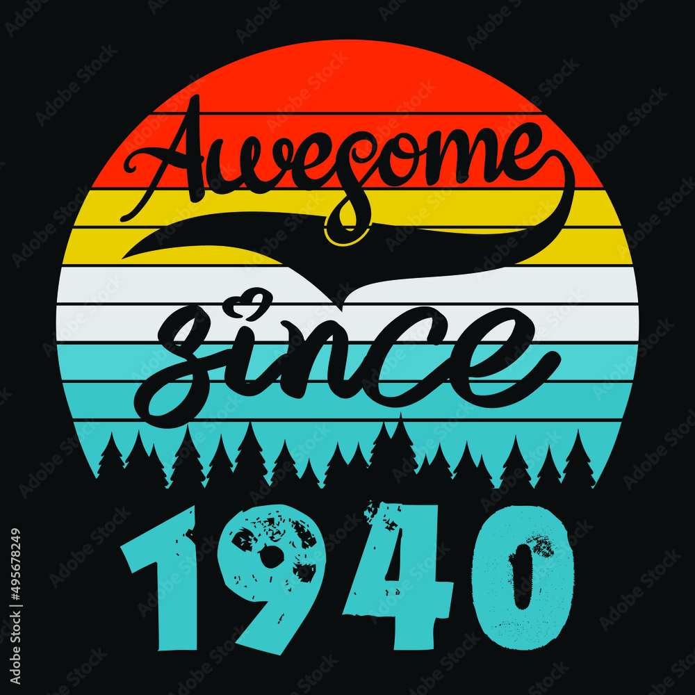 Awesome Since 1940 Vintage Retro Birthday For Sublimation Products, T-shirts, Pillows, Cards, Mugs, Bags, Framed Artwork, Scrapbooking