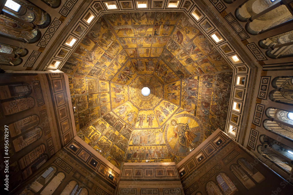 Fototapeta premium Italia, Toscana, Firenze, il Battitero, interno,cupola con mosaici
