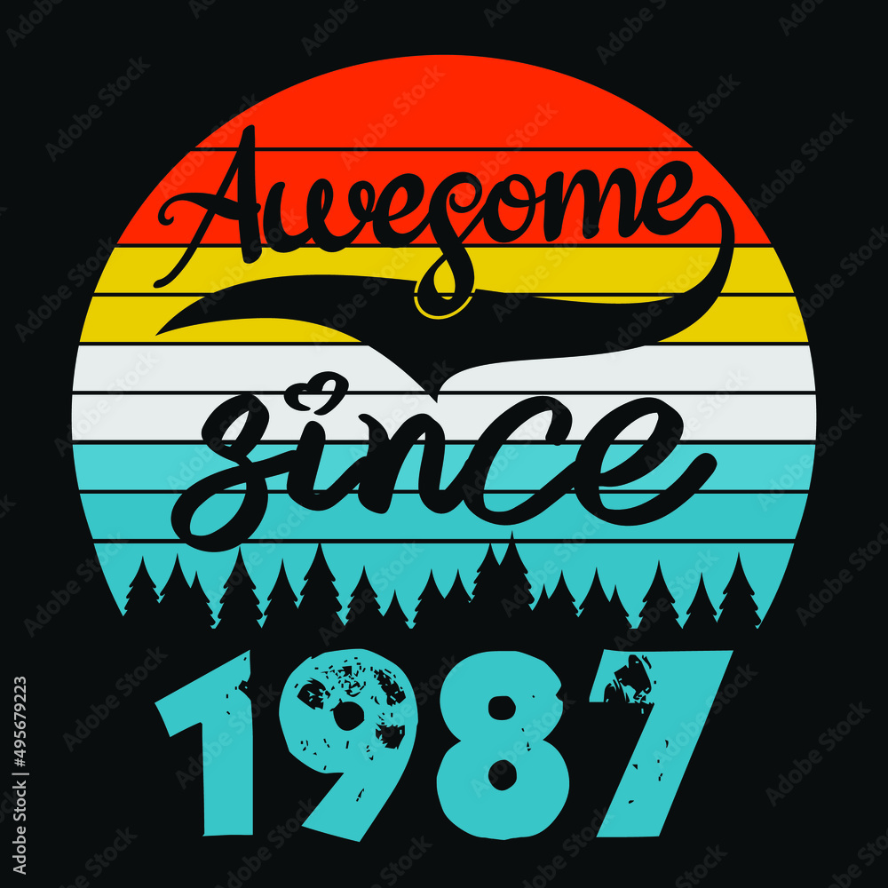 Awesome Since 1987 Vintage Retro Birthday For Sublimation Products, T-shirts, Pillows, Cards, Mugs, Bags, Framed Artwork, Scrapbooking