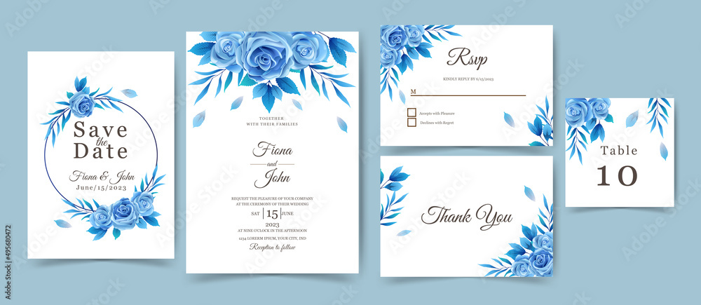 wedding invitation with beautiful flowers design.