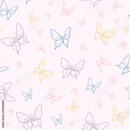Vector butterfly seamless repeat pattern background.