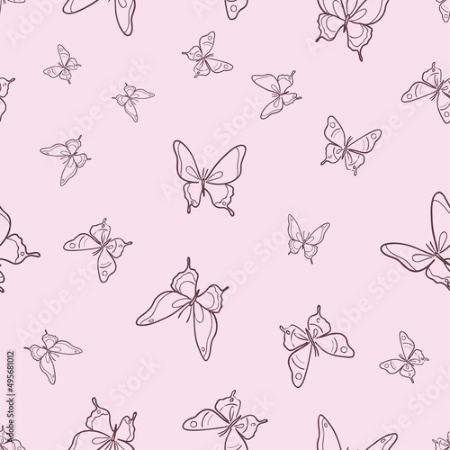 Canvas Print Vector butterfly seamless repeat pattern, pink background.
