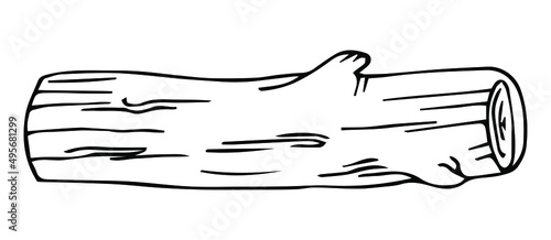Linear vector image wooden log log for camping and travel sketch printable black and white picture