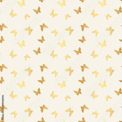 Gold vector butterfly seamless repeat pattern background.