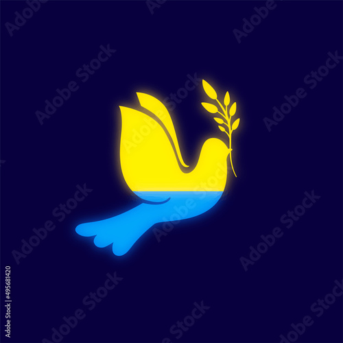 peace dove bird in glowing ukraine flag colors