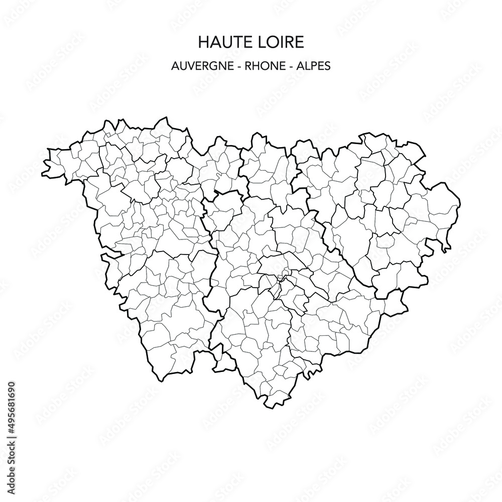 Map of the Geopolitical Subdivisions of The Département De La Haute Loire Including Arrondissements, Cantons and Municipalities as of 2022 - Auvergne Rhône Alpes - France