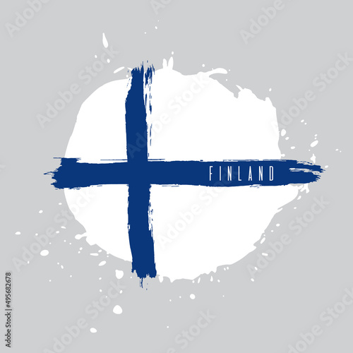 Finland vector watercolor national country flag icon. Hand drawn illustration with dry brush stains, strokes, spots isolated on gray background. Painted grunge style texture for posters, banner design